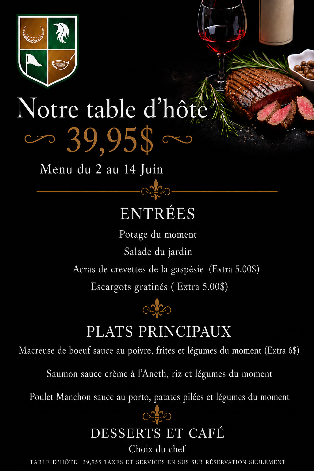 02 AU 14 Juin Table d'Hôte